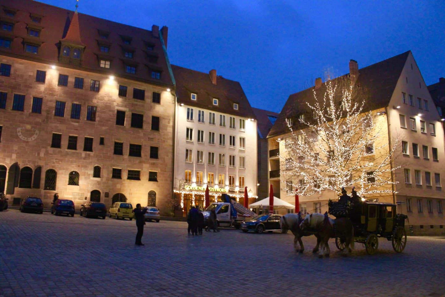 Nuremberg's medieval town centre at night