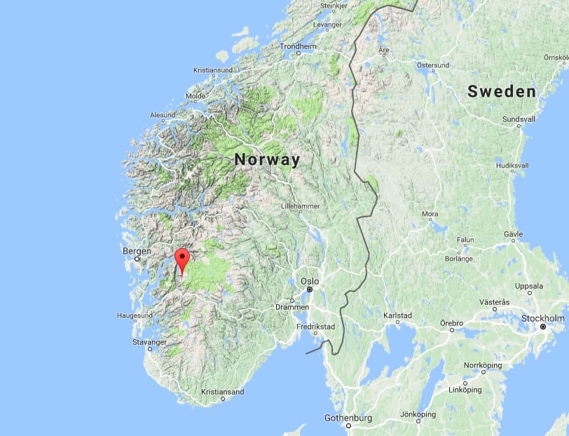 Map showing the location of Trolltunga in Norway