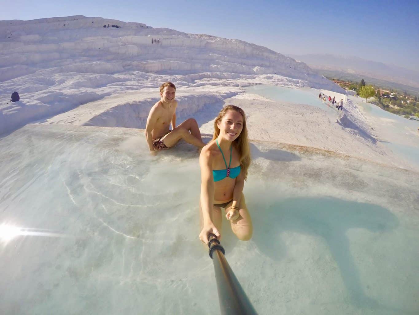 Bathing in the terraced pools of Pamukkale, Turkey.