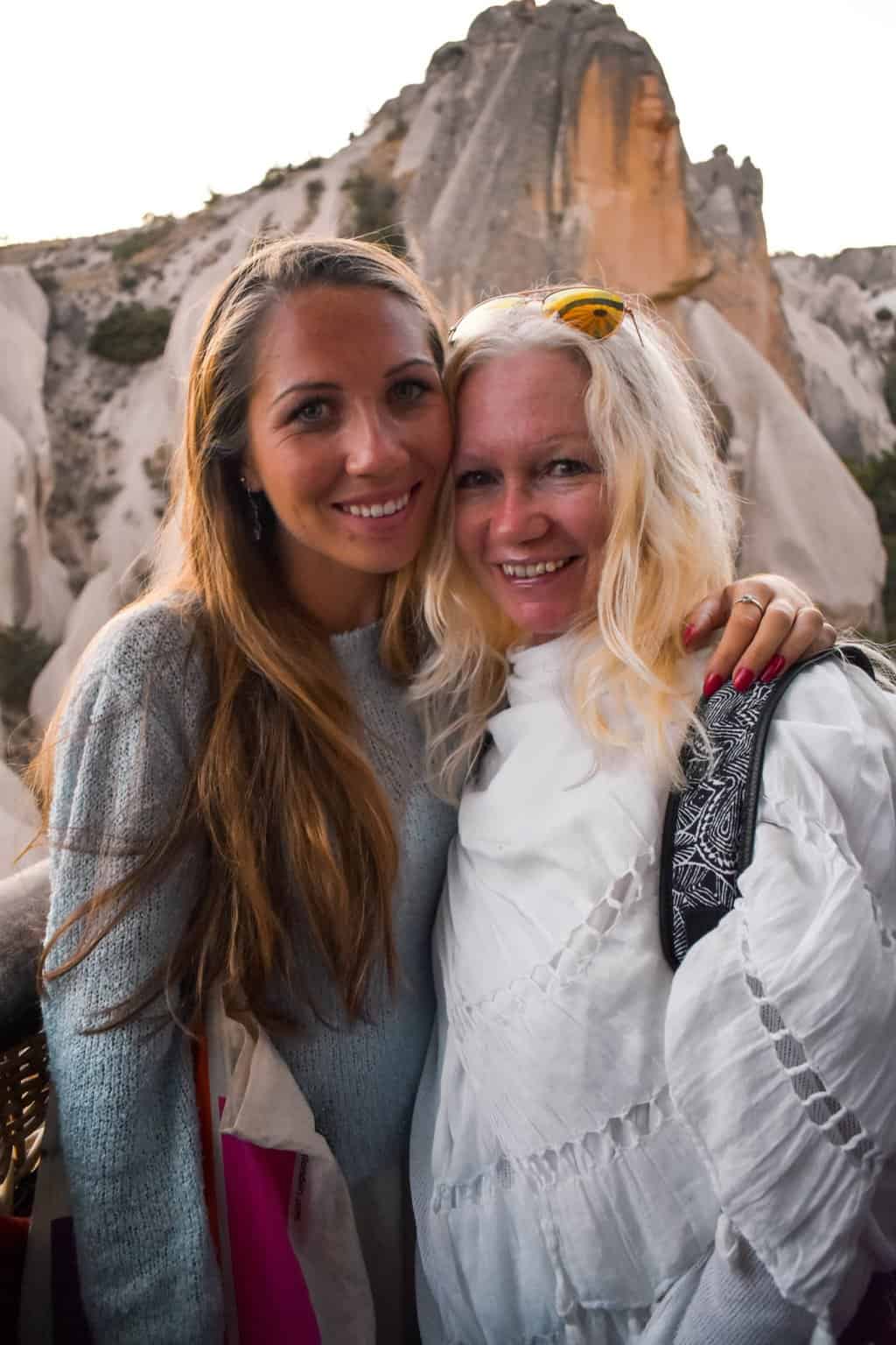 Enjoying the hot air balloon experience with my mum