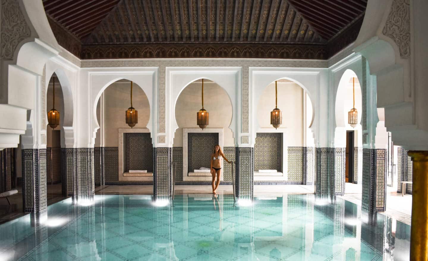 the indoor swimming pool at La Mamounia