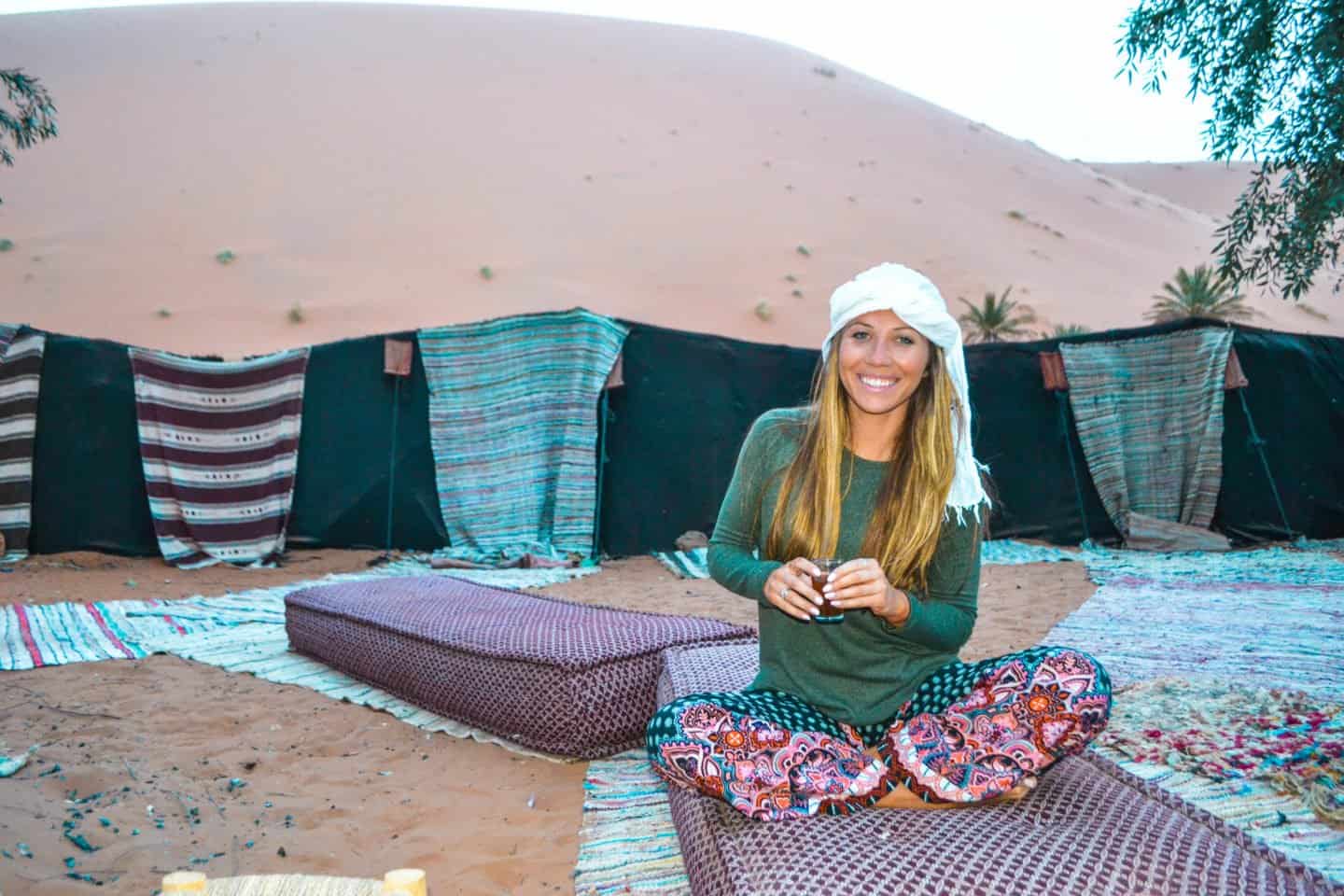 sleeping in a camp in the Sahara Desert