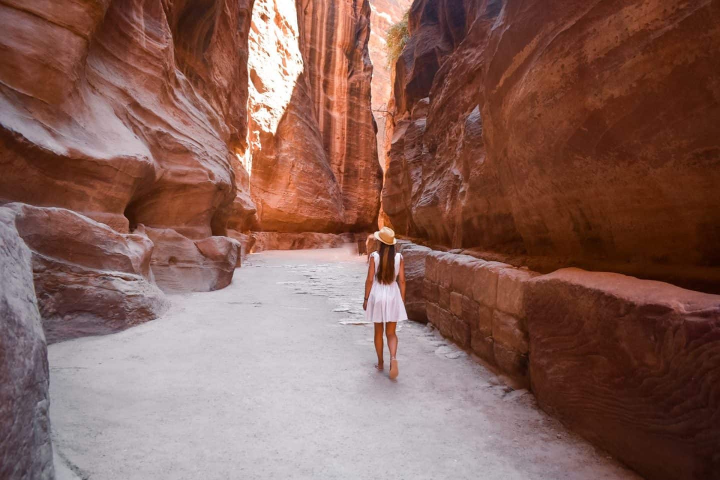 Walking along The Siq to The Treasury in Petra
