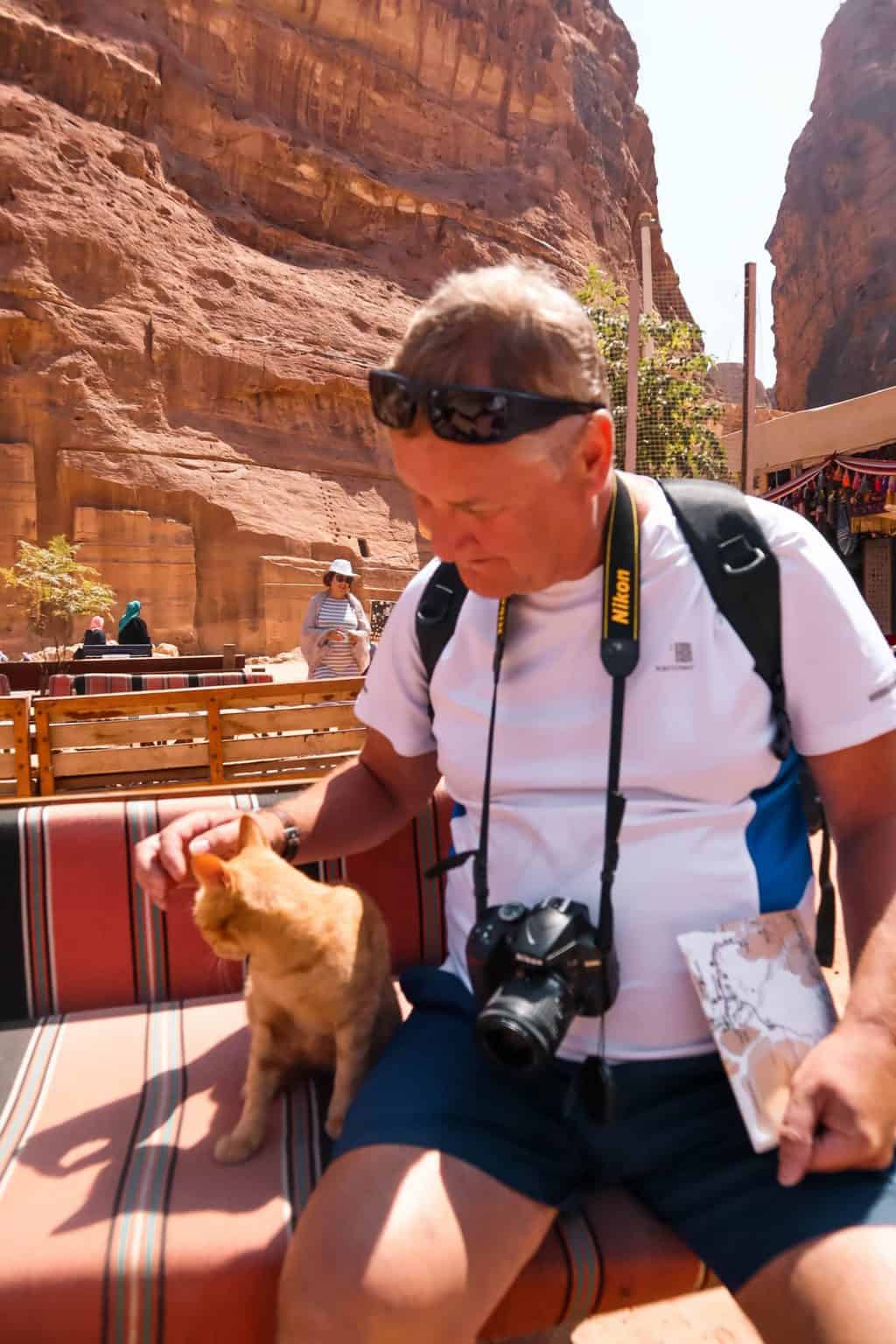 My dad and a little kitty cat at Petra