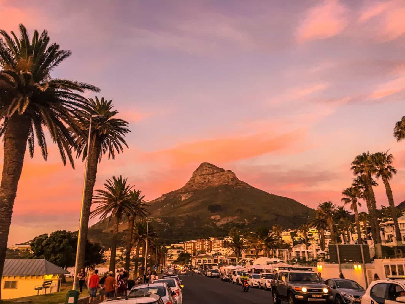 Beautiful Camps Bay Beach in Cape Town at sunset