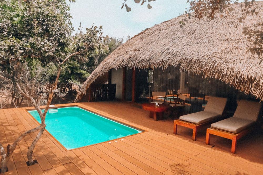 The private pool area at Chena Huts, Yala National Park