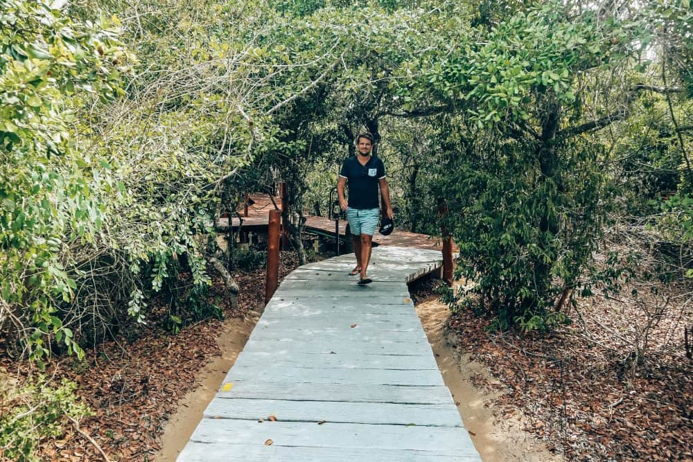 Walking around the property to our Chena Hut