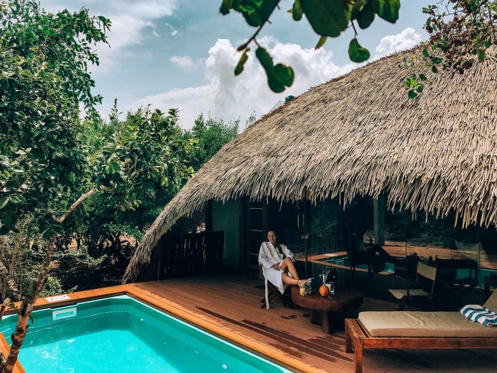 Relaxing by the private pool at Chena Huts, Yala National Park