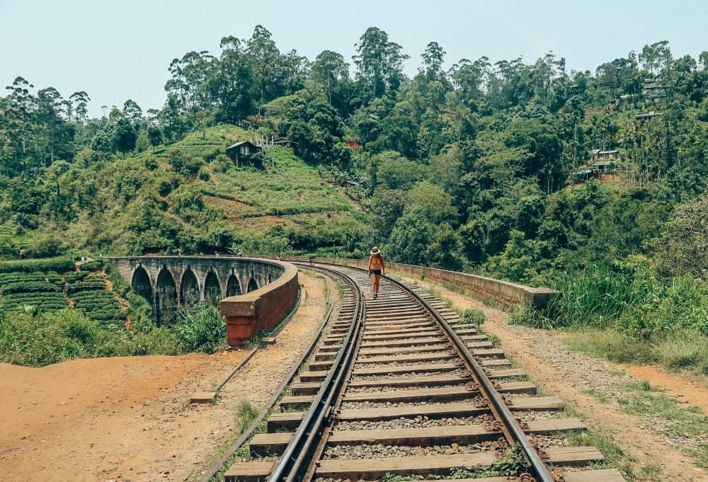 Walking along Nine Arch Bridge in Ella