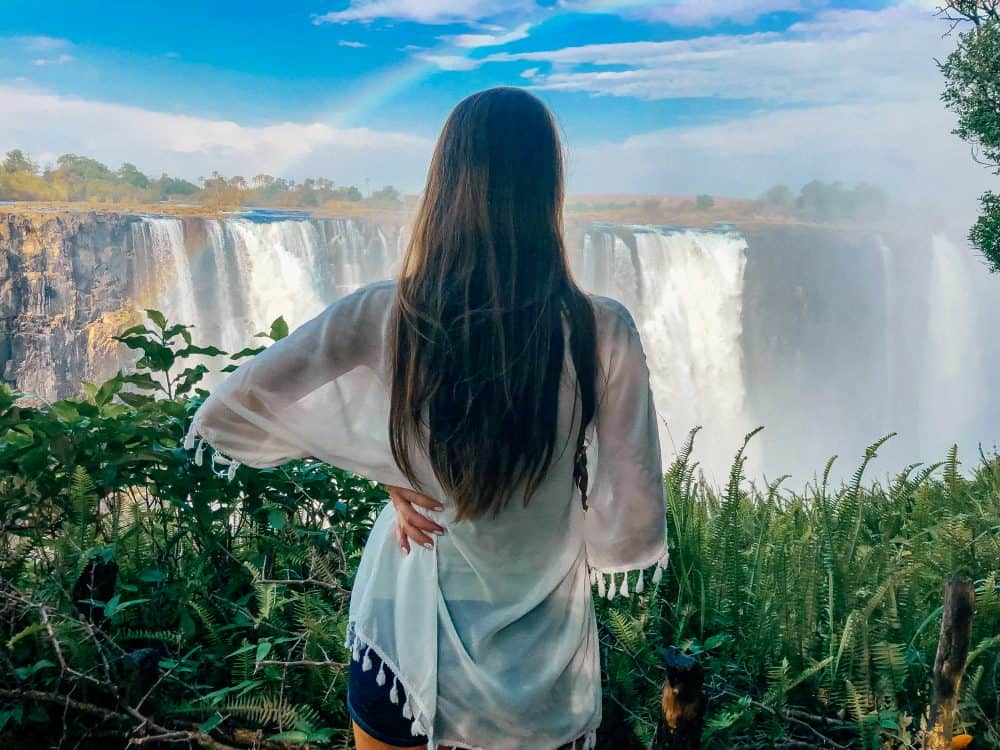 A rainbow over Victoria Falls on the Zimbabwe side