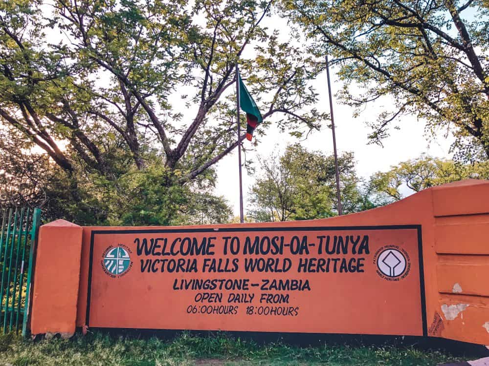 Entry to Mosi Oa Tunya National Park on the Zambia side