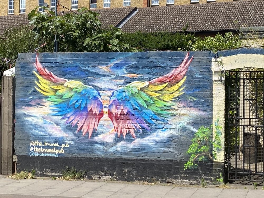 Colourful street art outside the Brunel Pub