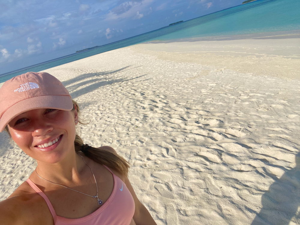 Taking a beach run around Angsana Velavaru