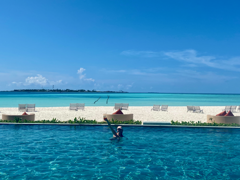 Enjoying the beautiful main pool at Angsana Velavaru