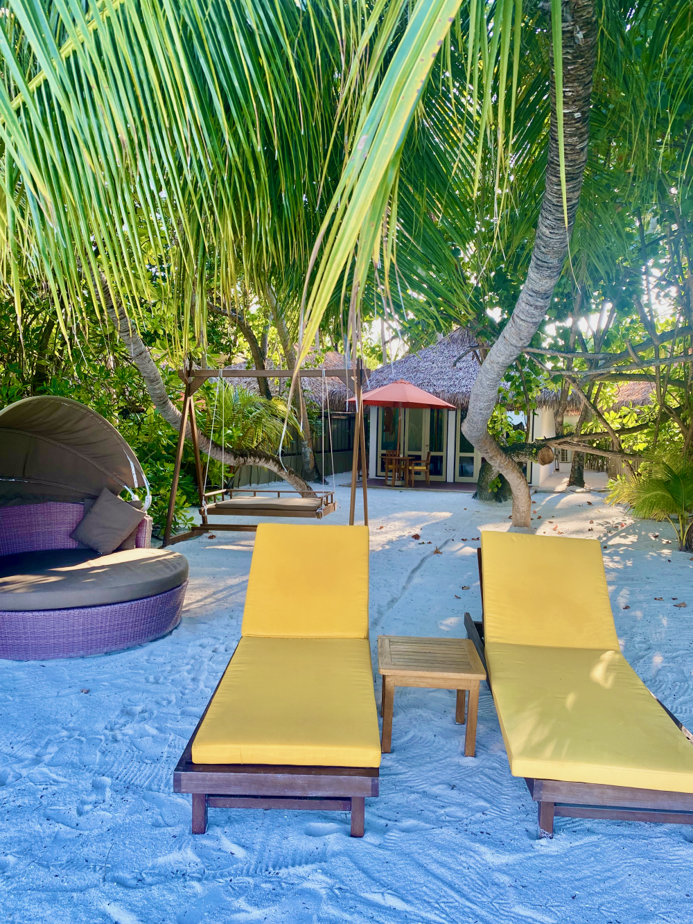 The gorgeous garden that stretched between my villa and the beach at Dhawa Ihuru