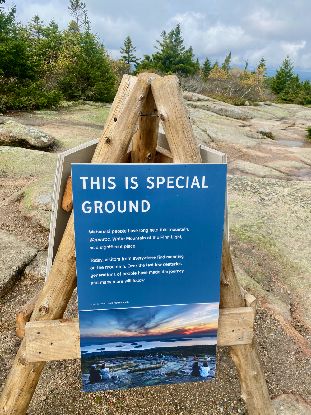 At the summit of Cadillac Mountain in Acadia National Park in Maine