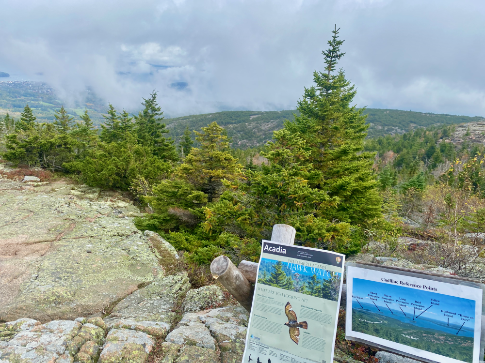 At the summit of Cadillac Mountain in Acadia National Park in Maine