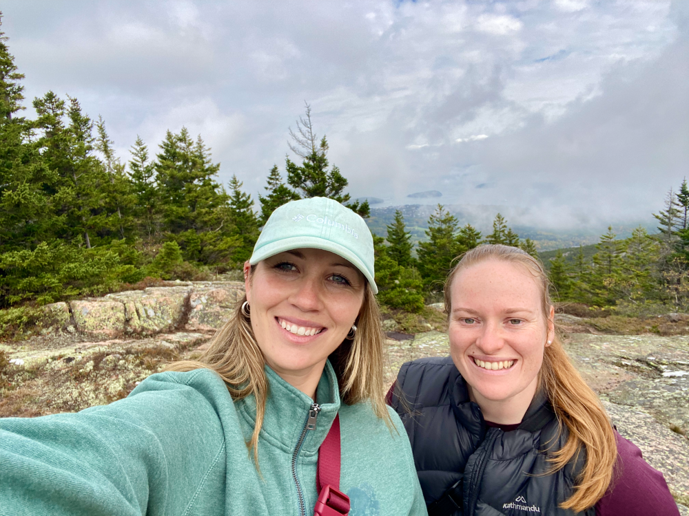Enjoying the view from the summit of Cadillac Mountain in Acadia National Park, Bar Harbour, Maine