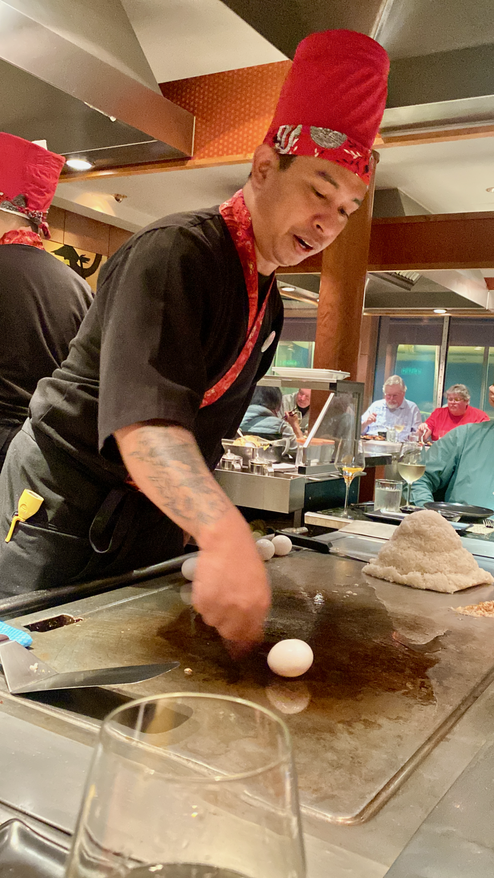 Enjoying Teppanyaki, one of the specialty restaurants on the Norwegian Pearl
