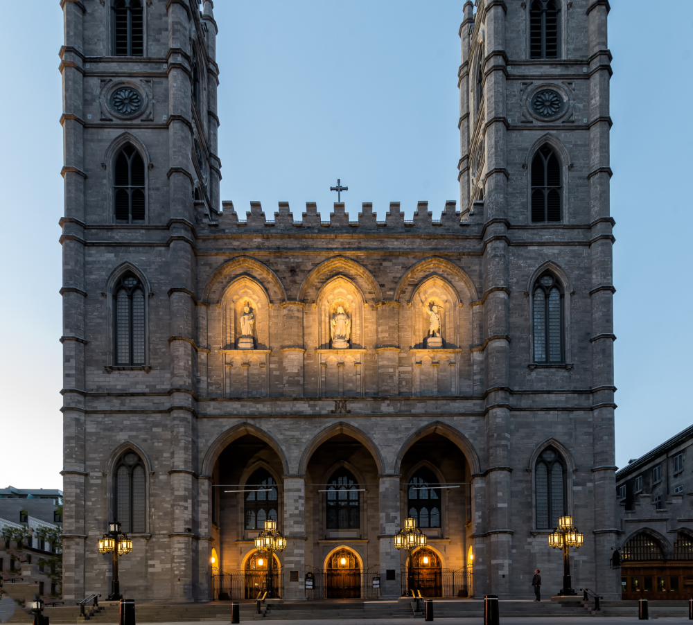 The exterior of the Notre Dame Cathedral in Montréal