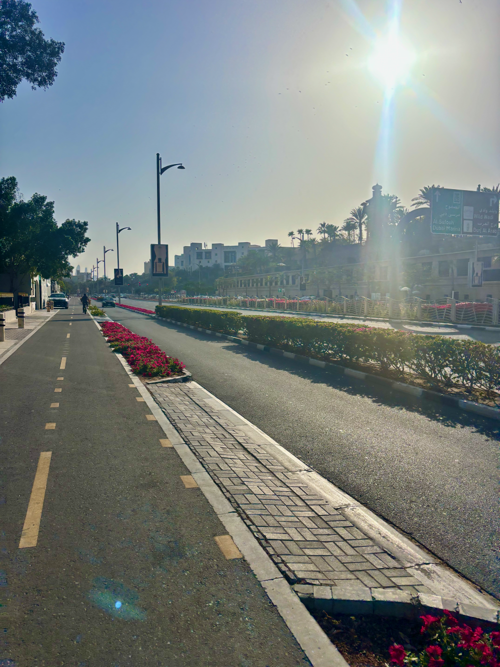 Cycling lanes in Dubai, heading from the Burj Al Arab area, towards Dubai Marina