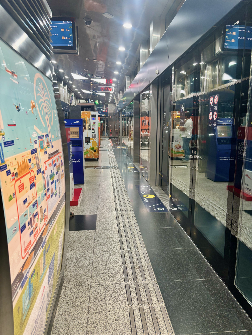 Enjoying an air conditioned station whilst waiting for the Dubai tram to arrive