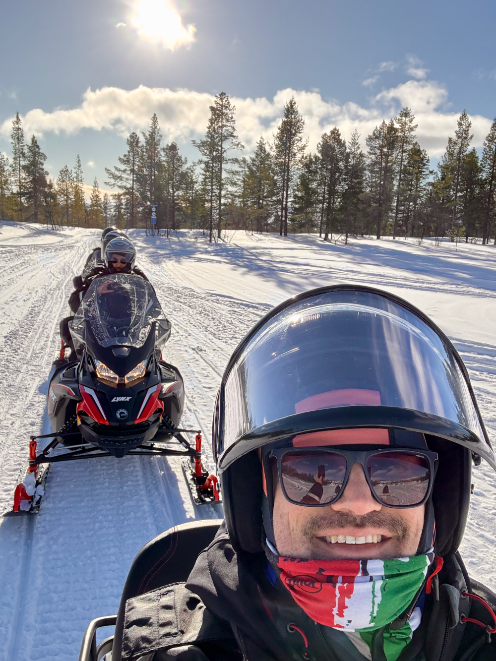Off on a snowmobiling excursion near Alta, Norway on our Winter Arctic Adventure