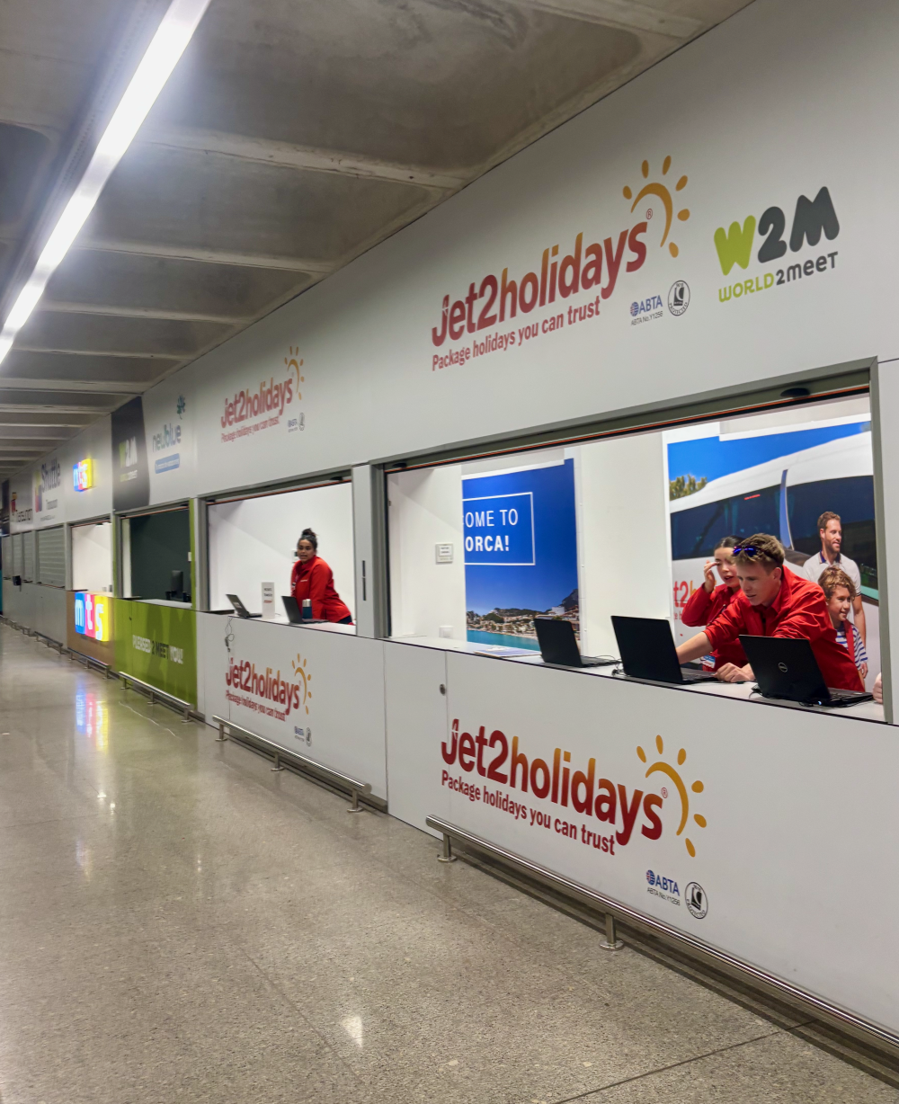 At the transfer desk in Palma airport, where we met our driver to go to our hotel