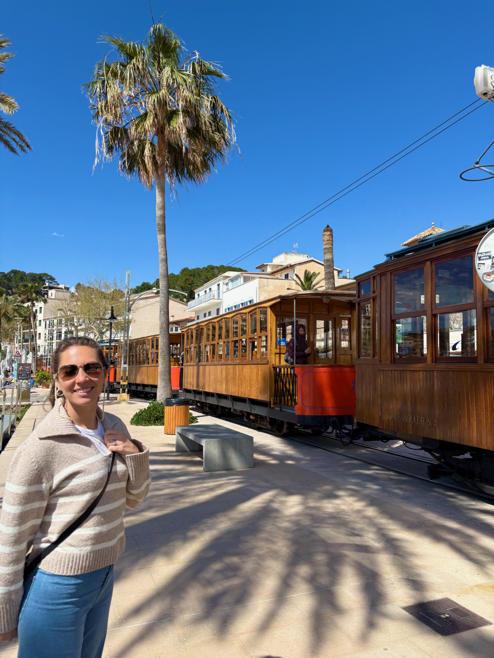 Standing by the tram in Port Sóller 