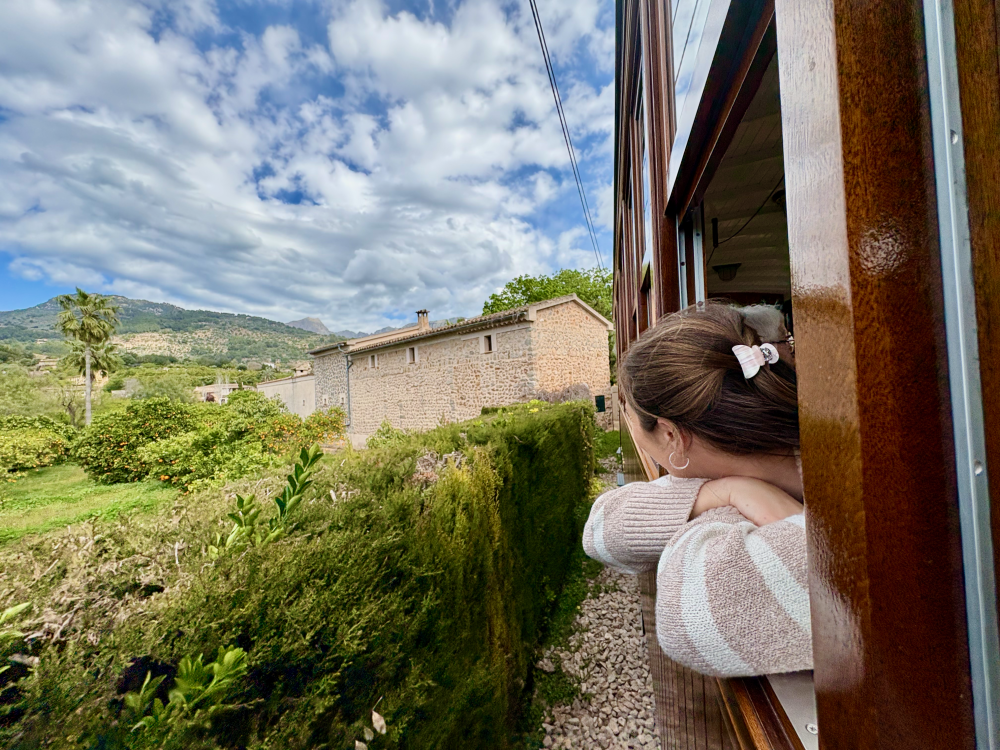Taking the tram from Port Sóller to the main town of Sóller