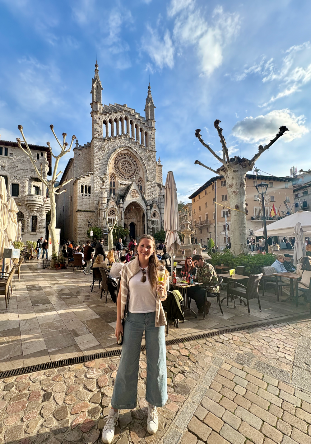 Standing in the main plaza in Sóller, Mallorca