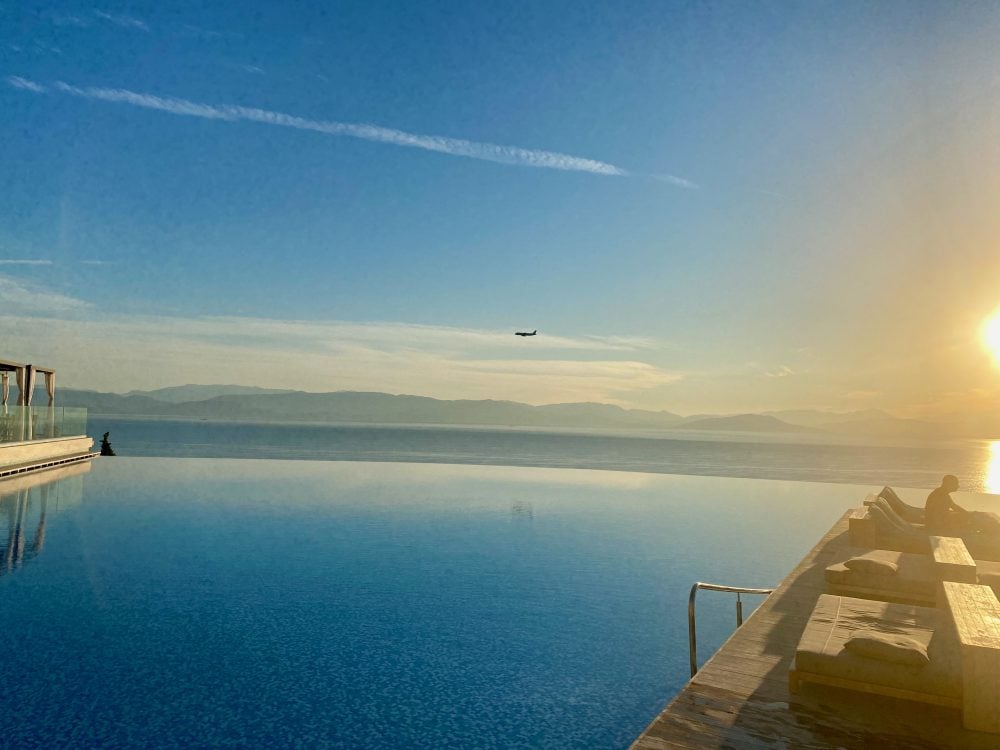 A plane landing on Corfu, taken from Angsana Corfu hotel