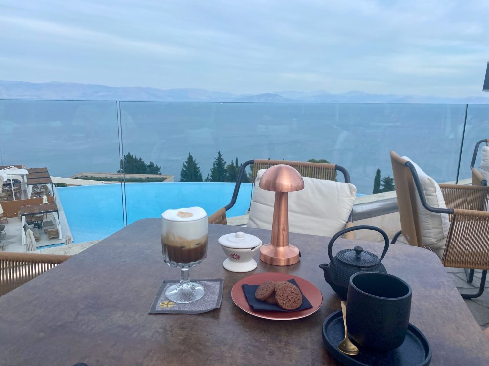 Enjoying a coffee from the Starboard Lounge