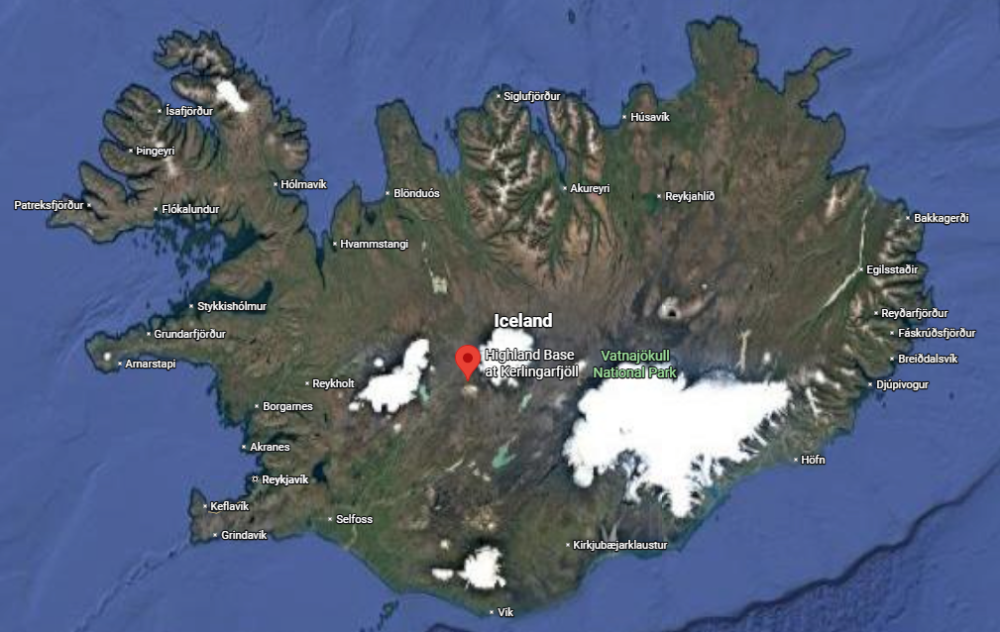 Map of Iceland's Central Highlands