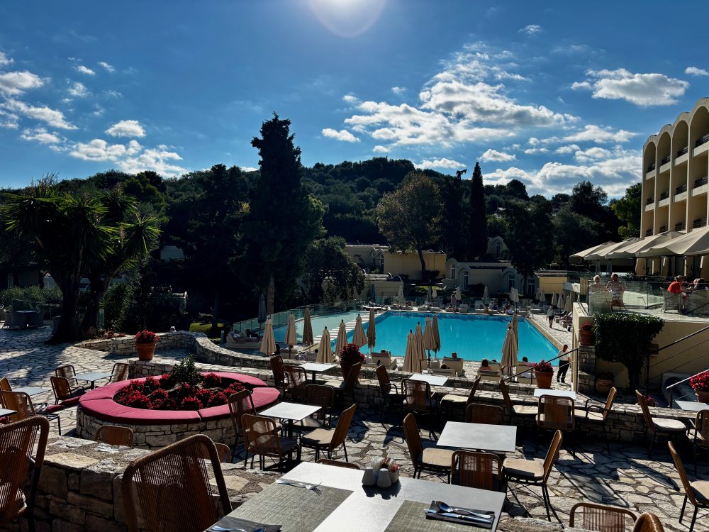 The main pool area at Grecotel LUXME Daphnila Bay 