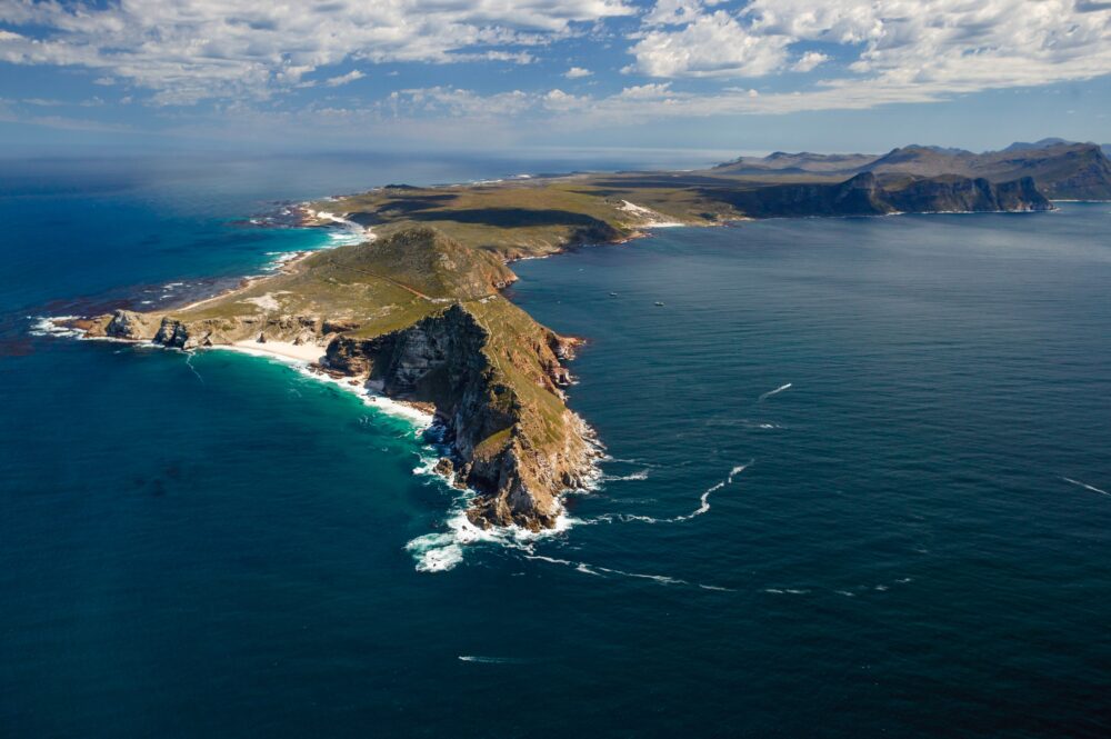 An aerial view of Cape Point in South Africa