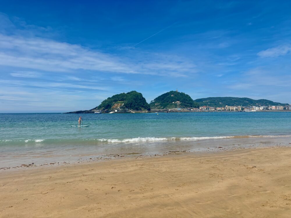 Enjoying the beautiful beach at La Concha in San Sebastián