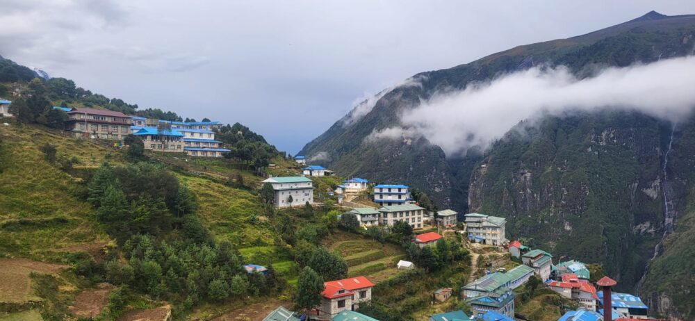 Namche Bazaar, a bustling Sherpa market town in northeastern Nepal.
