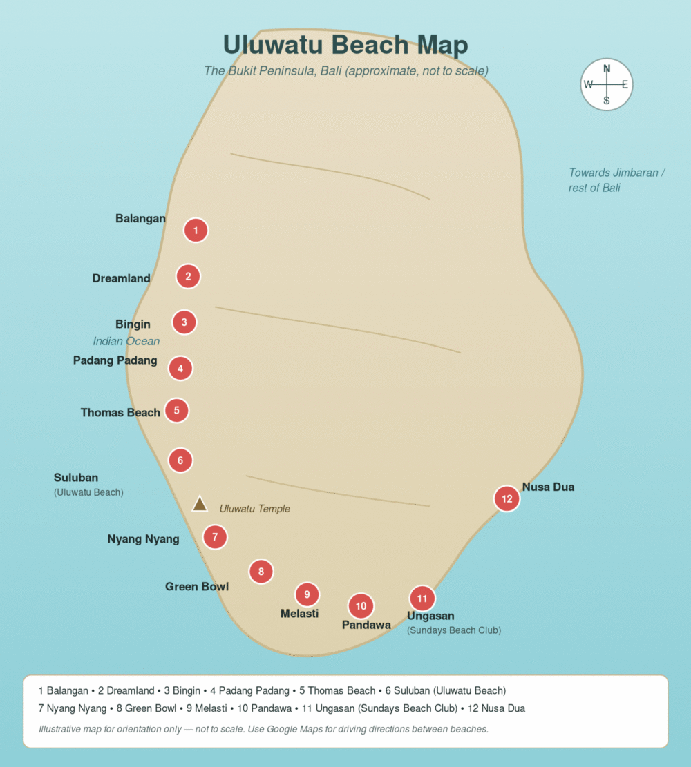 best beaches in Uluwatu map