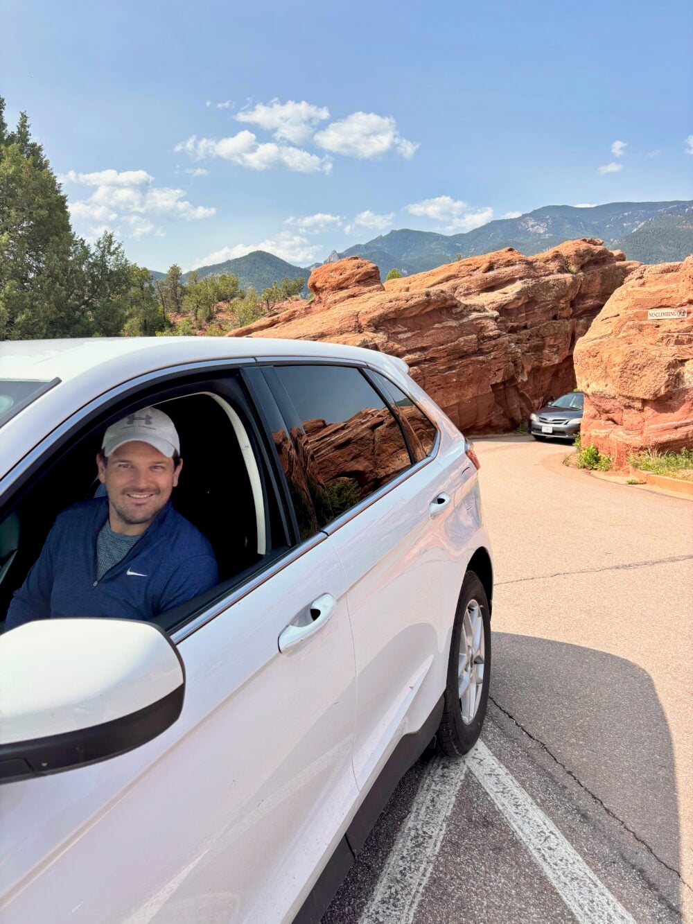 With our rental car in Garden of the Gods, Colorado Springs