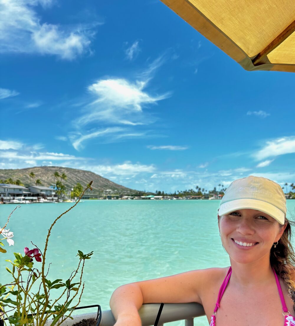 Enjoying breakfast at the marina in Hawaii Kai