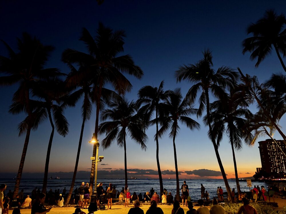 Gathering for the Friday Night Fireworks in Waikiki