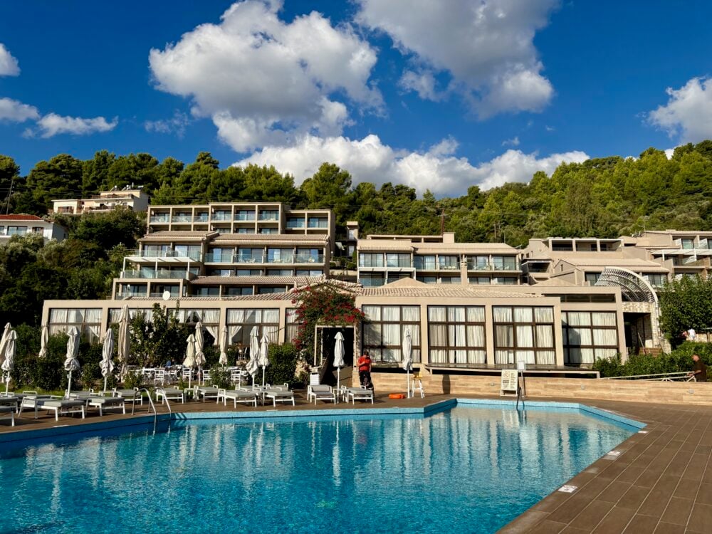 The exterior of Kassandra Bay Hotel in Skiathos