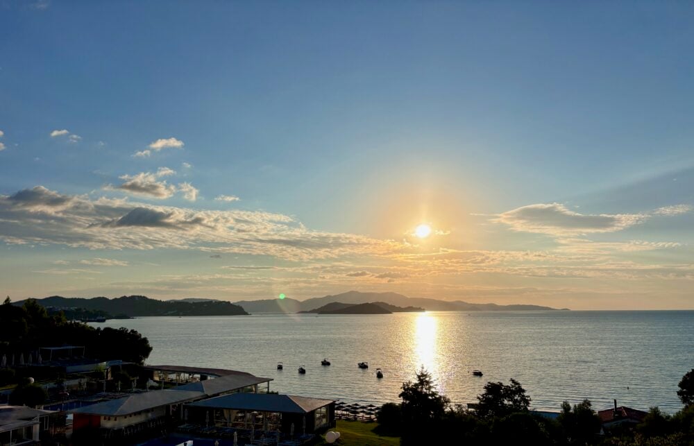 The sunrise we woke up to at Kassandra Bay Resort in Skiathos