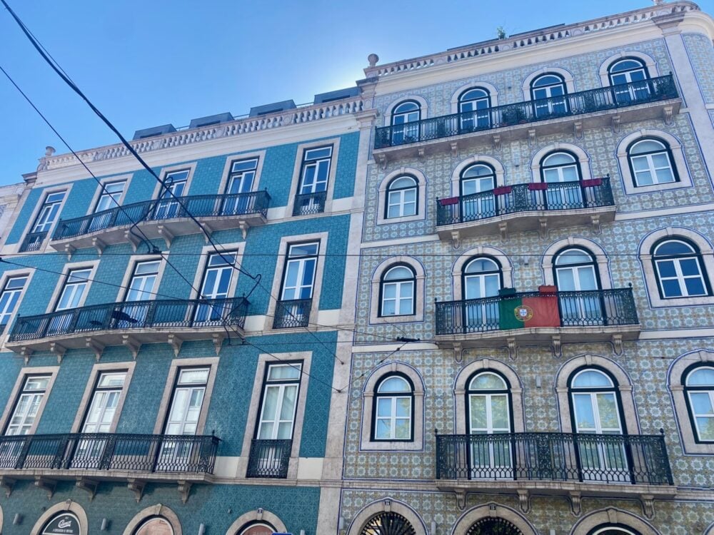 Blue azulejo-tiled buildings in Lisbon
